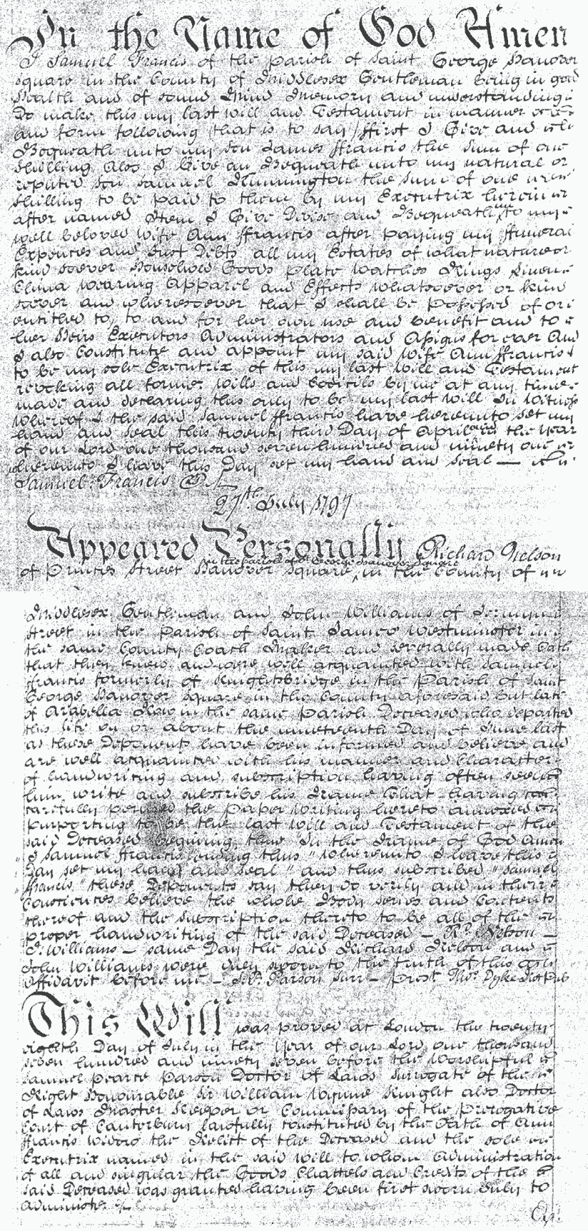 Will of Zachariah Shrapnell, Clothier of Bradford , Wiltshire